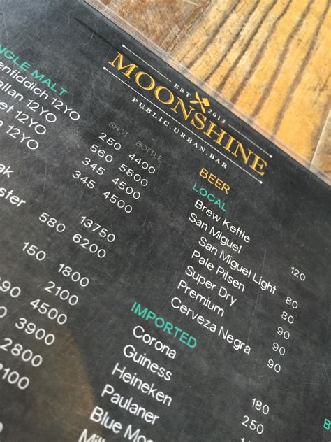 moonshine valero|Moonshine Bar menu price 2022.